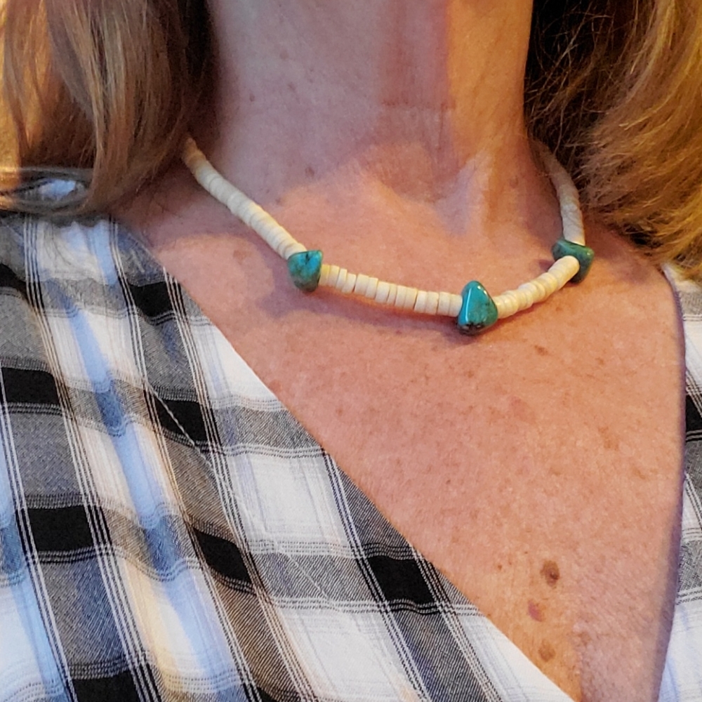 Turquoise and Puka beads necklace